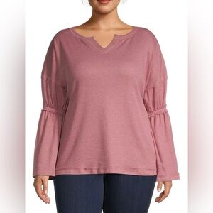 Women's Long Sleeve Thermal Pink V-Neck Top Size 3XL